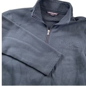 Michael Kors MK Logo Quarter Zip Fleece Pullover Sweatshirt Mens Medium‎ Black